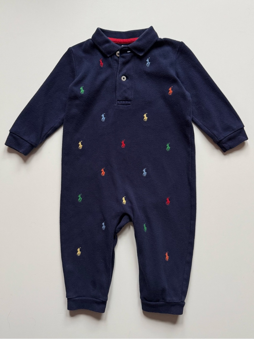 Ralph Lauren Baby Boy Polo Pony Soft Cotton Polo Coverall, Refined Navy - 12M - Picture 3 of 12